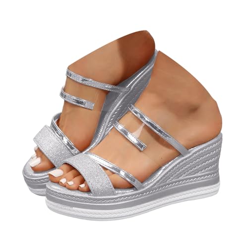 Sandalias Ortopédicas Mujer Verano Sandalias De Cuña Mujer Verano Cómodo Casual Chanclas Ortopédicas Flor 2026 Fit Flops Para Mujeres Negras Apoyo Niños Zapatos Mujeres Con Diamantes, plata, 38 EU