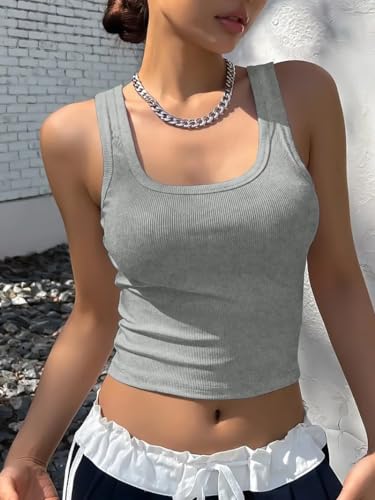 Image of 95% Cotton, 5% Lycra Women's and Girls Solid Ribbed Square Neck Tank Top | Tanktop for Women | Sleeveless Top | Crop Tanktop | Ribbed Tank Top