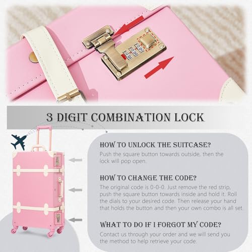 Image of UNIWALKER Vintage Luggage Set of 3, Retro Spinner Trunk with Combo Lock for Women, Cute Designer Travel Suitcase Set with Train Case, 26 inch+20 inch+12 inch, Rose Pink