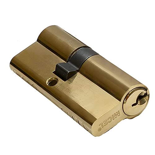 MICEL, 13105, Security European Profile Double Clutch Long Cam, Off-Centered, 40 x 10, Includes Keys, Brass Finish, Gold