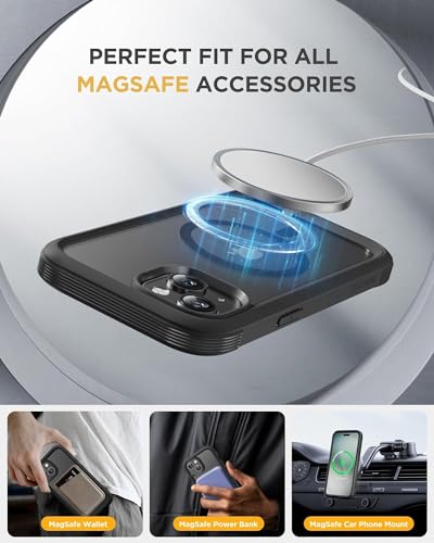 Image of Miracase Magnetic for iPhone 15 Plus Case 6.7'' [Compatible with Magsafe] only for 15 Plus Phone Case Cover with Built-in 9H Tempered Glass Screen Protector,Magnetic Frosted Black