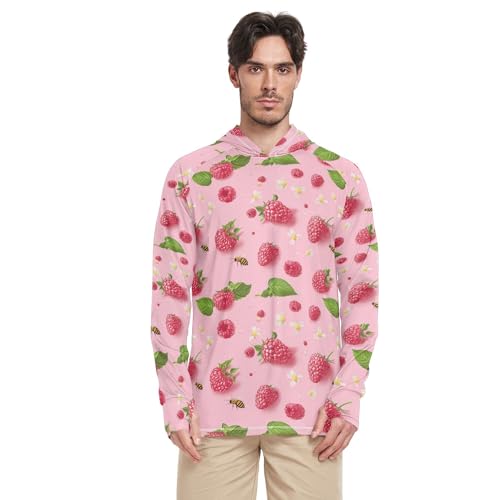 Fresh Raspberries Fruit Pink Mens Sun Hoodies Shirts Long Sleeve Sailing Shirts UPF 50+ Farmer Shirt S - Main Image