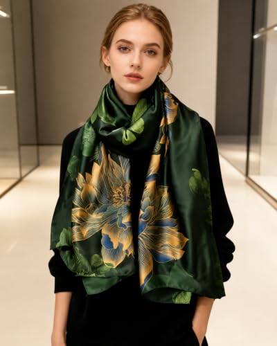 Image of MALINA Women's Polyester Silk Satin Stole Scarf - Soft Lightweight Fashion Wrap, Elegant Floral & Gradient Design, summer stole,Scarf For Women,Premium Stole,Large Size 180x90 cm'