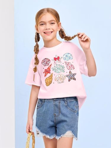 Image of Girls Graphic Shirts Oversized Sunshine T Shirt Short Sleeve Tee Tops Cute Trendy Girls Clothes for 5-14 Years