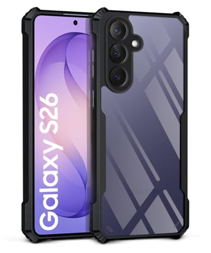 Image of WOW IMAGINE Shock Proof Clear Back Case Mobile Cover for Samsung Galaxy S26 5G (Hard | Hybrid PC + TPU | Full Armour Device & Camera Protection | Black)