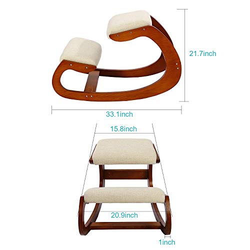 Ergonomic Kneeling Chair for Upright Posture - Rocking Chair Knee Stool for Home, Office & Meditation - Wood & Linen Cushion - Relieving Back and Neck Pain & Improving Posture (Pecan) - Thumbnail 2