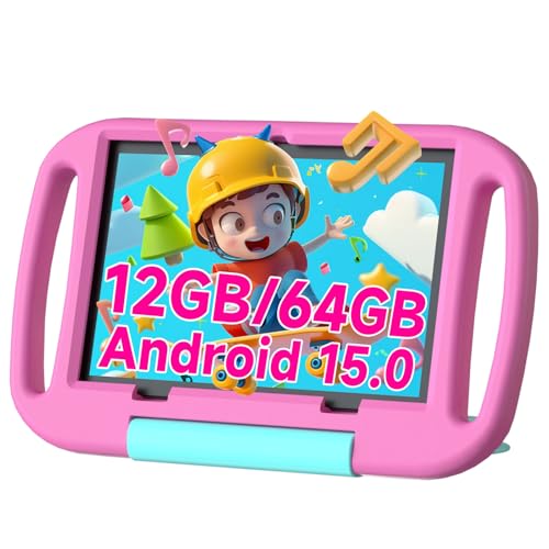 Image of Android 15 Kids Tablet 10.1 inch, 12GB RAM 64GB ROM, 2.0GHz Processor, 6000mAh Battery, Dual 2MP+8MP Camera, Shockproof EVA Silicone Case, Toddler Educational Learning Tablet PC(Pink)