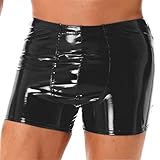 MSemis Wetlook Herren Boxershorts Glänzend Unterhose Lack Leder Kurze Hose Pants Briefs Männer Lederhose Erotik Dessous Unterwäsche M-4XL Schwarz A H 4XL