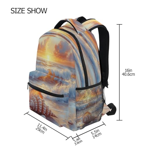 Watercolor Sunset Waves Beach and Seashells Backpack Lightweight School Bags Boys Girls Bookbag Kids Travel Rucksack2