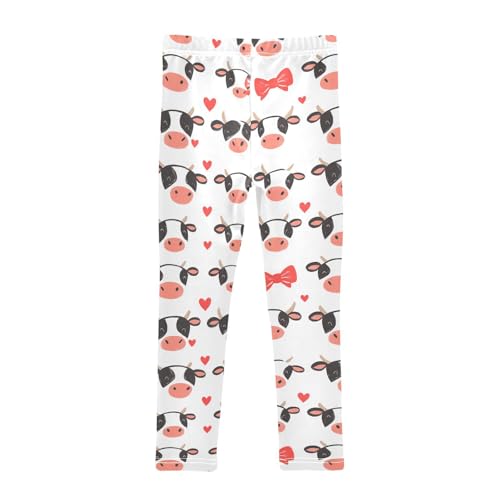 Wusikd Cute Cow Girls' Leggings Toddler Doodles Faces Hearts Kids Yoga Pants Dance Active Tights 4T2