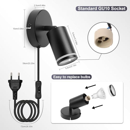 Aplique de pared LED regulable con interruptor inteligente y cabezal giratorio (Blanco, 2 uds) 2