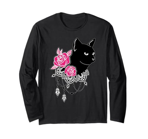 BLACK CAT PINK ROSES Adorable Kitten LOVERS | CAT love Manche Longue
