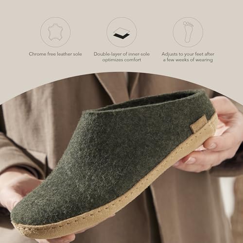 Image of Glerups 100% quality wool mix Slipper with leather sole - Unisex Slip-on