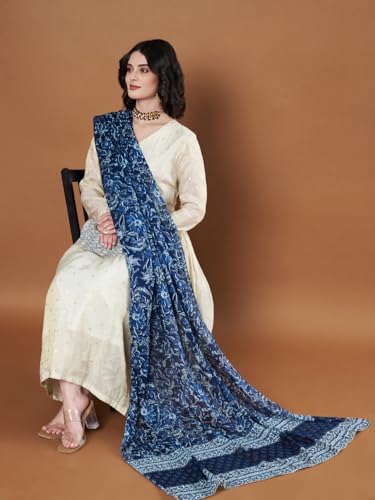 Image of Women's Cotton Blend Floral Print Dupatta with 2.20 Meters | Women's cotton printed dupatta with tassels