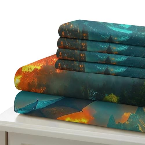 Housse de couette dragon 3D king lit infroissable zip parure microfibre