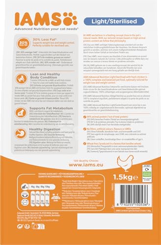 IAMS Sterilised Katzenfutter trocken mit Huhn - Trockenfutter für sterilisierte / kastrierte Katzen ab 1 Jahr, 1,5 kg