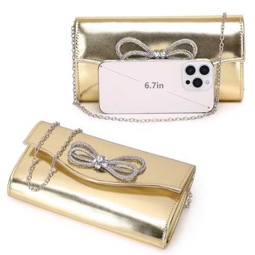 Image of Gurina Evening Clutch Purses for Women Formal Party Clutch Bags Cocktail Prom Shoulder Handbags Shiny Crystal Bow Flap Purses