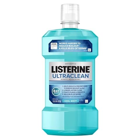 Listerine Ultraclean Oral Care Antiseptic Mouthwash, Everfresh Technology to Help Fight Bad Breath, Gingivitis, Plaque & Tartar, ADA-Accepted Tartar Control Oral Rinse, Cool Mint, 1 L Cover