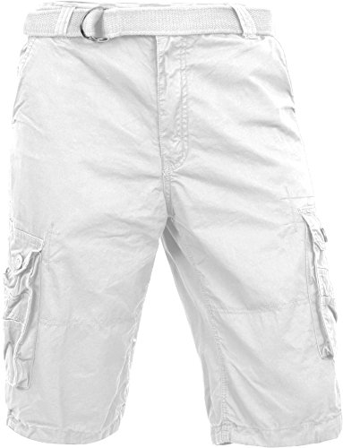 MP Mens Premium Cargo Shorts with Belt Outdoor Twill Cotton Loose Fit Multi Pocket Pants (42, White)