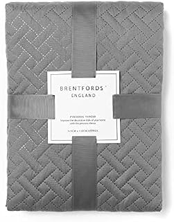 Brentfords Geometric Pinsonic Quilted Bedspread Throw Over Large Sofa Bed Cover Blanket Easy Care, Silver Grey - 125 x 150cm