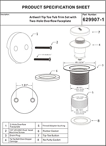 image for Tip-Toe Tub Trim Set with Two-Hole Overflow Faceplate and No Plumber�