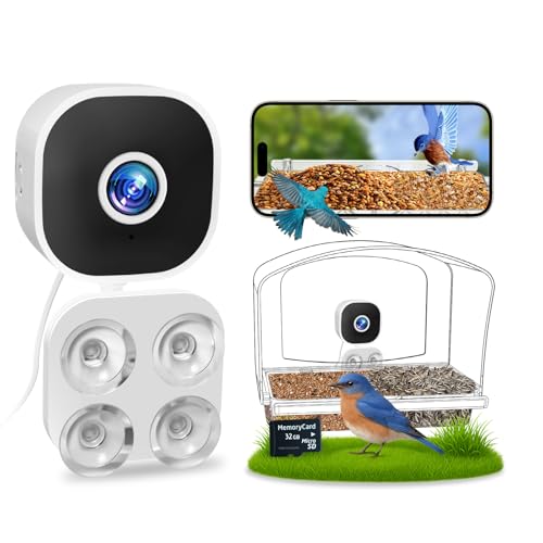 Close-focus Window Bird Camera, 2K 3MP Wired Windows Bird Camera with Glass Suction Cup,Bird Identification,32GB Memory Card Included,Compatible with 99% Window Bird Feeders, Gift for Bird Lovers