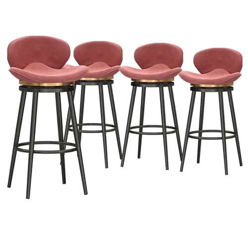 Juego de 4 taburetes de bar giratorios rústicos de estilo rústico con respaldo de terciopelo, taburetes de cocina con reposapiés, sillas de bar modernas de metal, 65 cm de altura del asiento, elegante