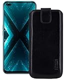 Suncase ECHT Ledertasche Leder Etui *Slim-Edition* kompatibel mit Realme X3 SuperZoom Hülle (mit Rückzugsfunktion & Magnetverschluss) in schwarz