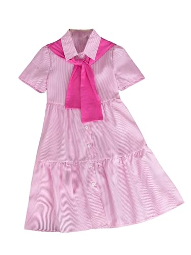 Verdusa Girl's Cute Striped Button Down Shirt Dress Tiered Ruffle Birthday Dresses with Shawl