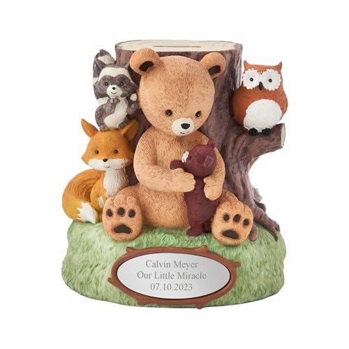 THINGS REMEMBERED Engraved Woodland Animals Resin Coin Bank (Free Customization), Baby Boy or Girl Keepsake Piggy Bank, Nursery Decor