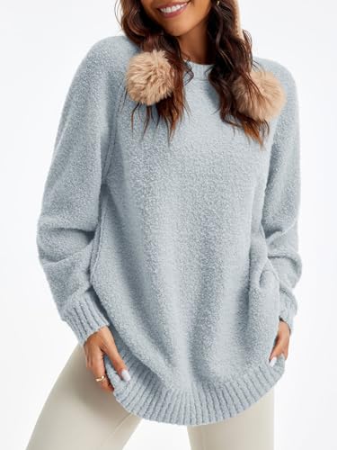Image of Saodimallsu Womens Oversized Sweater Fuzzy Long Sleeve Casual Tunic Sweater