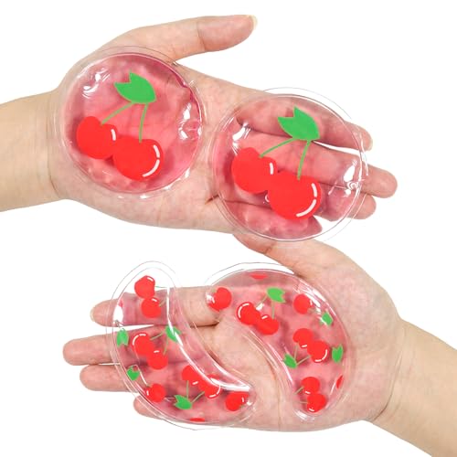 Image of 4PCS Gel Eye Ice Pack Set, Cold & Hot Compress, Reusable Cooling Gel Pads for Strain Relief, Relaxation, SPA and Sleep(Cherries)