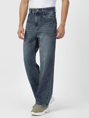 Image of Urbano Fashion Men's Loose Mid Rise Baggy Fit Washed Jeans Non-Stretchable