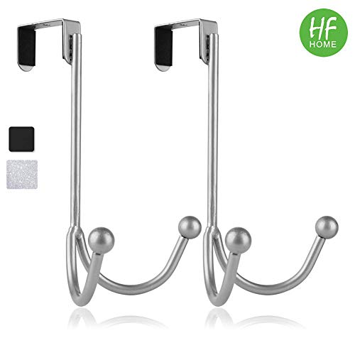 2Packs Over The Door Double Hanger Hooks,HFHOME Metal Twin Hooks Organizer for Hanging