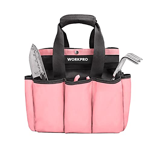 WORKPRO Garden Bag, Garden Tool Tote Storage Bag with 8 Pockets, Home Organizer for Outdoor Gardening Caddy, Garden Tool Kit Holder (Tools NOT Included), Pink Ribbon, Garden Gifts