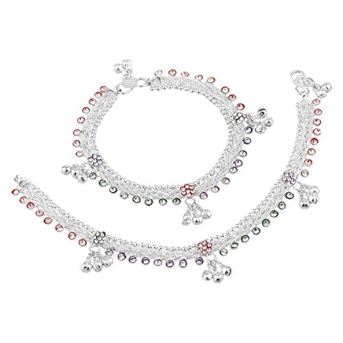 Efulgenz Indian Silver Tone Bell Charms Tassel Chain Anklet Set Bracelet Payal Foot Jewelry