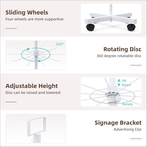 Image of Retail Display Racks 7 Tier Spinning Display Stand, Movable Shop Spinner Rack with Hooks, Retail Display Stand for Jewelry Keyring Hats Socks Toys (White)