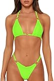 MIKETAI Sexy Bikinis for Women 2 Piece Bikini Spaghetti Strap Swimsuits Solid Color Bathing Swimwear Triangle Bathing Suit (US, Alpha, Large, Regular, Regular, Fluorescent Green)