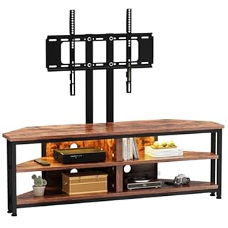 Dripex TV Stand Cabinet with LED Lighting and TV Mount, Corner Cabinet TV Unit for up to 70 Inch TV with Open Gaming Entertainment Center Shelves Vintage Industrial TV Standchest (120 x 36 x 114.5cm)