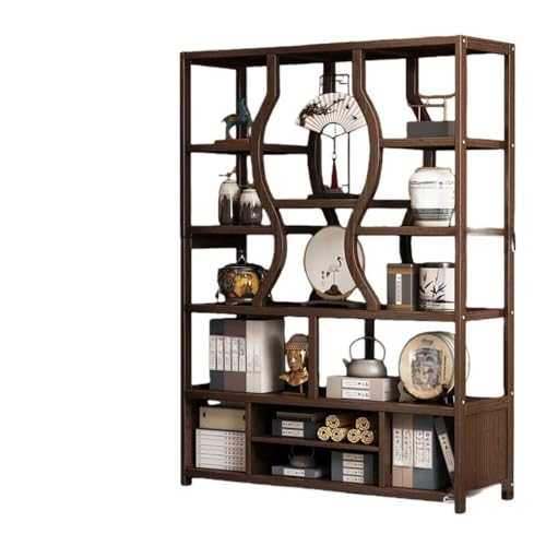 YQWオープンシェルフ 5段 収納ラック オープン 本棚 収納棚 飾り棚 ラック スリム ディスプレイラック 飾り棚 リビング収納 食器棚 組み立て 玄関の装飾に適しています (扉/引き出しなし(ウォルナット色),120cm)