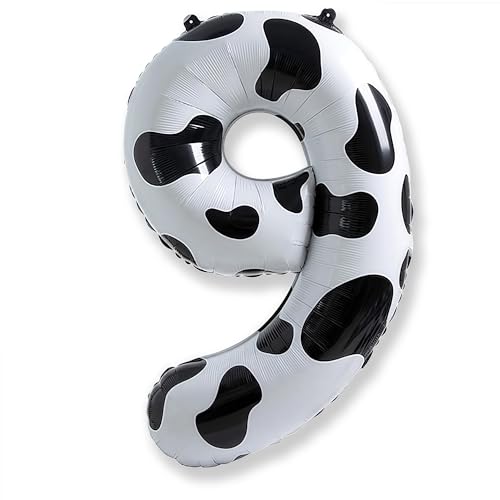 Image of 40 Inch Number 9 Balloons for Boys, Cow Print Giant 9th Birthday Party Number Balloons Decor, Self Inflating Foil 9 Balloons for Girls Farm Animal Theme Cowboy Cowgirl Theme Party Decorations Supplies