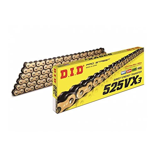 Cadena DID 525VX3 Oro y Negro con unión remachada ZJ de 106 eslabones