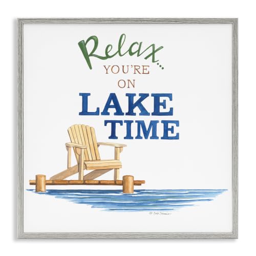 Lake Time Nautical Coastal Phrase, 17 x 17 Inch Framed Giclée Print