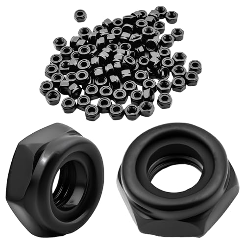 M5×0.8mm Hex Lock Nuts for Fasteners, Black Carbon Steel Nylon Insert Self-Locking Hexagon Nuts (100Pcs, M5)