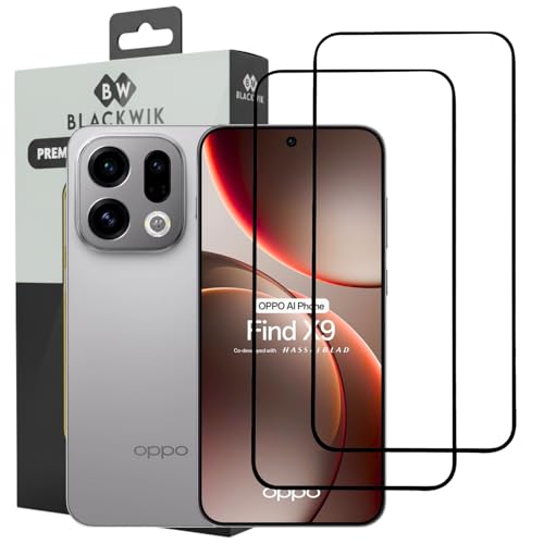 Image of Blackwik Tempered Glass Screen Protector for Oppo Find X9 5G with Edge-To-Edge Protector Coverage | Easy Installation Kit (Black) (Pack Of 2)