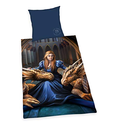 Herding Anne Stokes Bettwäsche-Set, Wendemotiv, Bettbezug 135 x 200cm, Kopfkissenbezug 80 x 80cm, Baumwolle/Renforcé