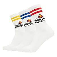 Ellesse Pullo Socks with Color Striped, White, Size 9-11.5 (Pack of 3)