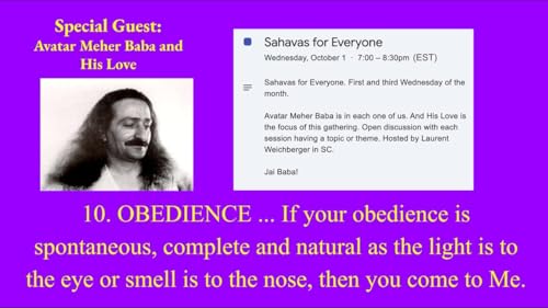 Sahavas for Everyone: ”Obedience”, Oct 1, 2025 live on Baba Zoom