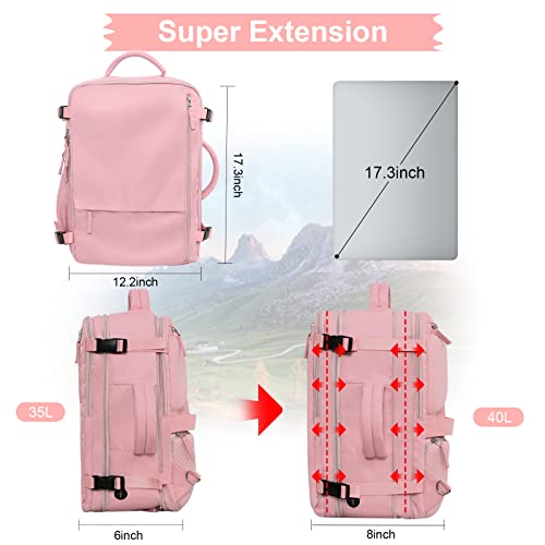 Hanples Extra Large Travel Backpack For Women As Person Item Flight Approved, 40L Carry On Backpack, 17 Inch Laptop Backpack, Waterproof Backpack, Hiking Backpack, Casual Bag Backpack(Pink) #TOP2