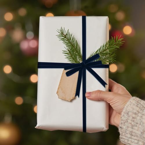 Image of Tsorode 25 Yards Velvet Ribbon for Christmas Tree Gift Wrapping,3 /8 Inch (Navy, 3 /8 inch)